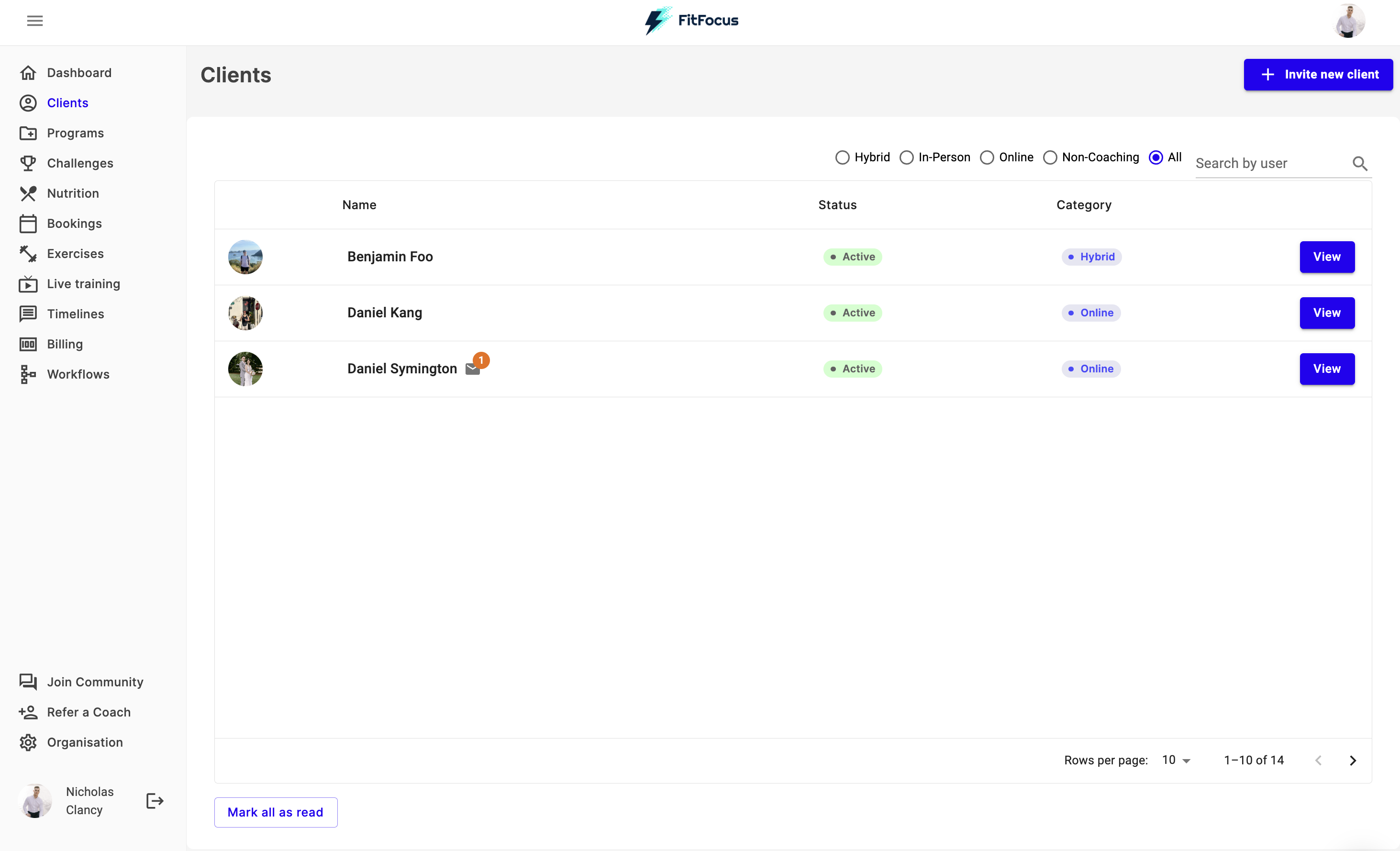 FitFocus Client Management Interface