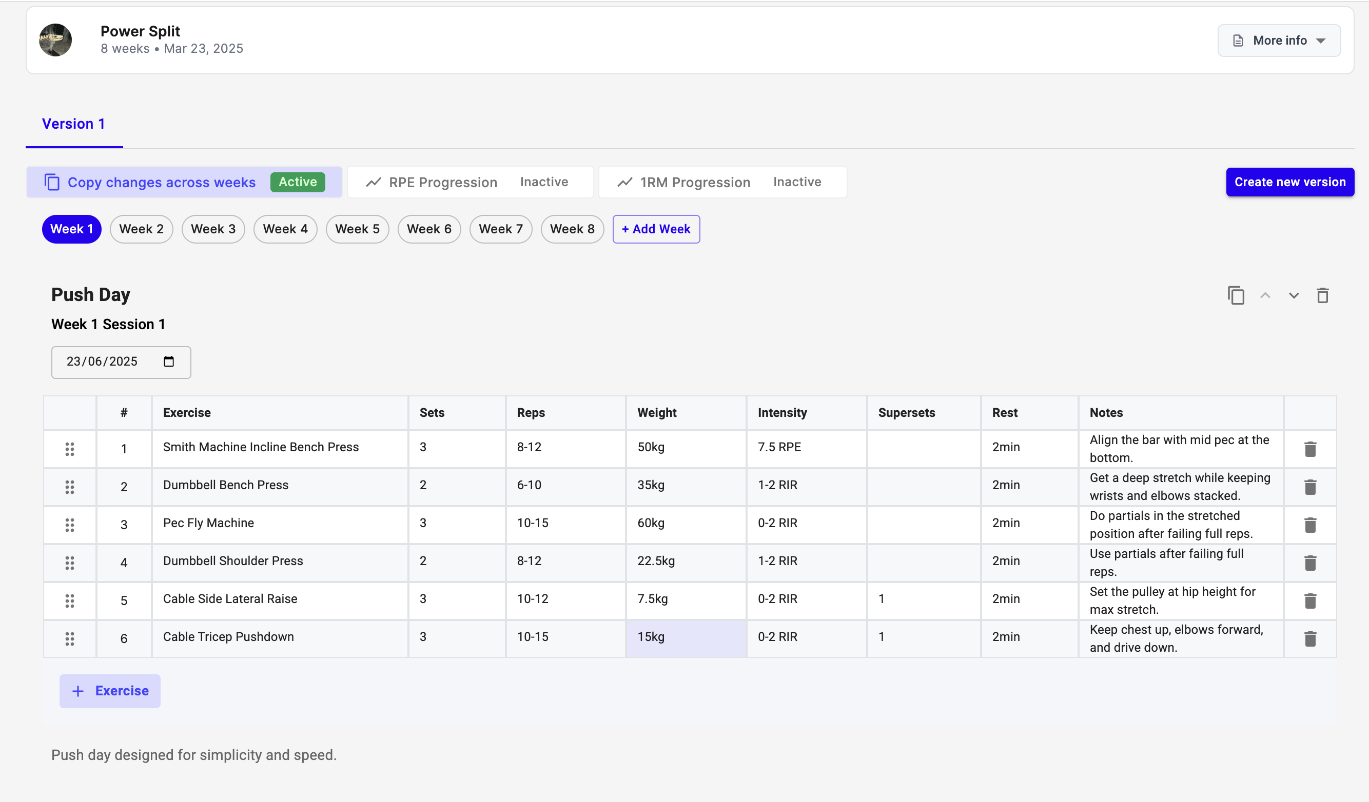 FitFocus Program Builder Interface